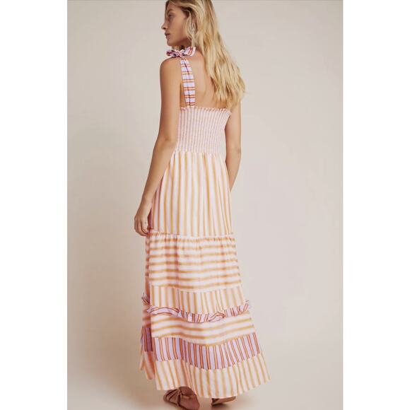 ANTHROPOLOGIE DOLAN CAROLINE TIERED MAXI SMOCKED STRIPPED DRESS SZ SM $298 MSRP - Picture 3 of 15